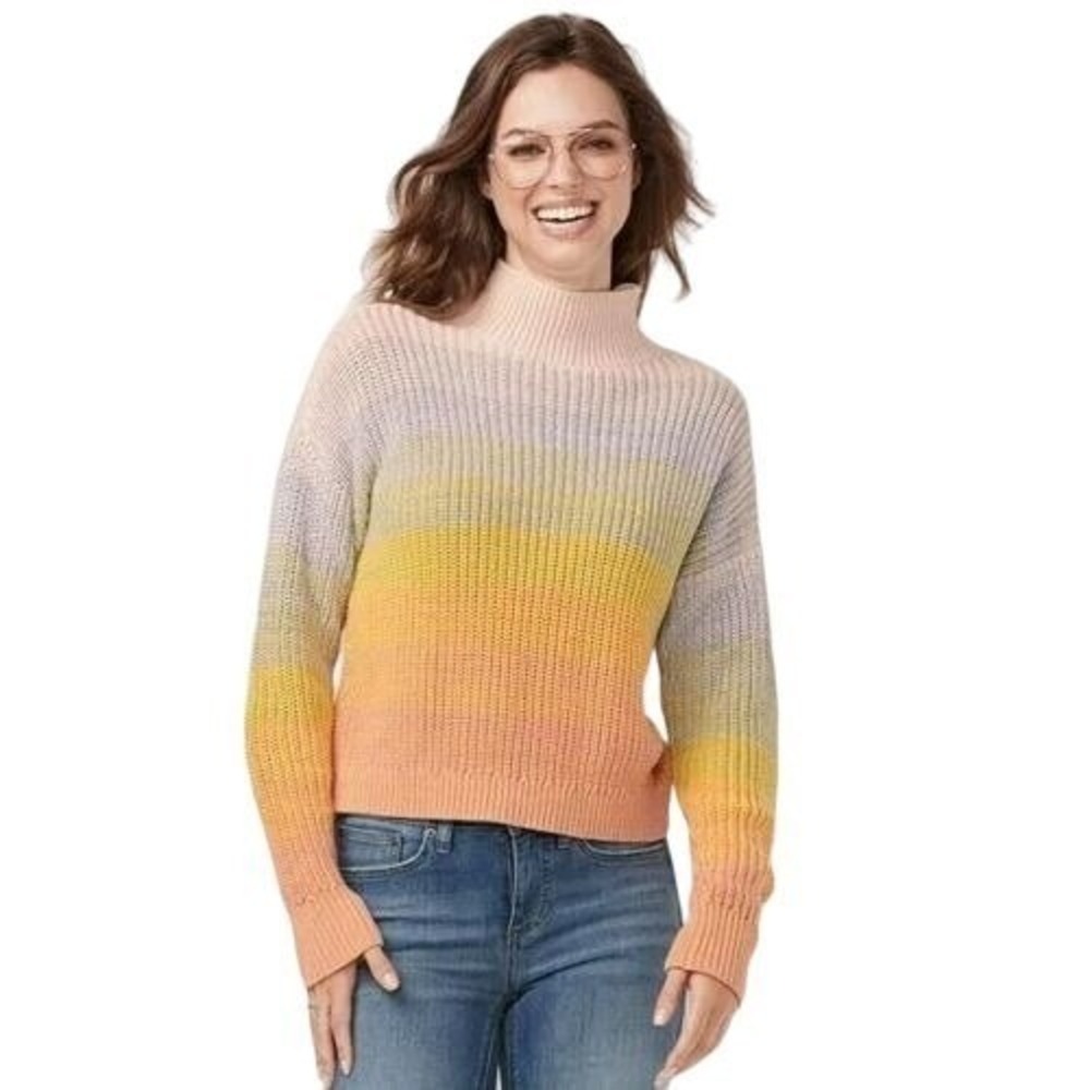 LC Lauren Conrad Women Dopamine Pastel Rainbow Ombre Sweater XL Mock Neck Cotton